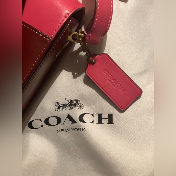 Coach Hutton Saddle Pink & Maroon Colorblock Leather Crossbody/Shoulder Bag - Picture 13 of 15